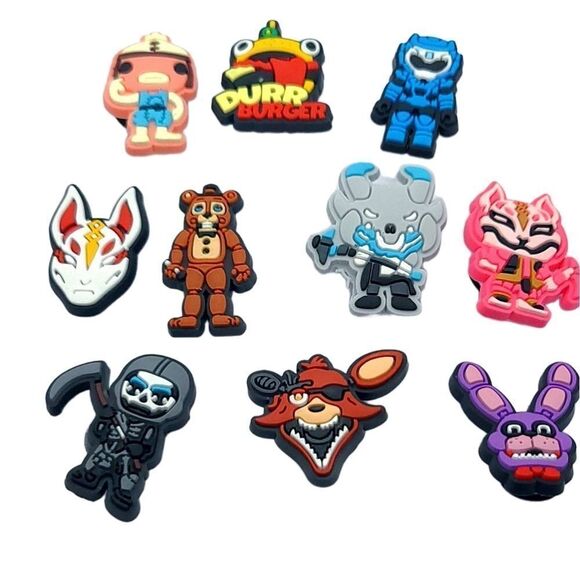 FNAF 10-pc Croc Shoe Charms Five Nights at Freddys Fazbear Set Rubber Jewelry - Picture 1 of 2
